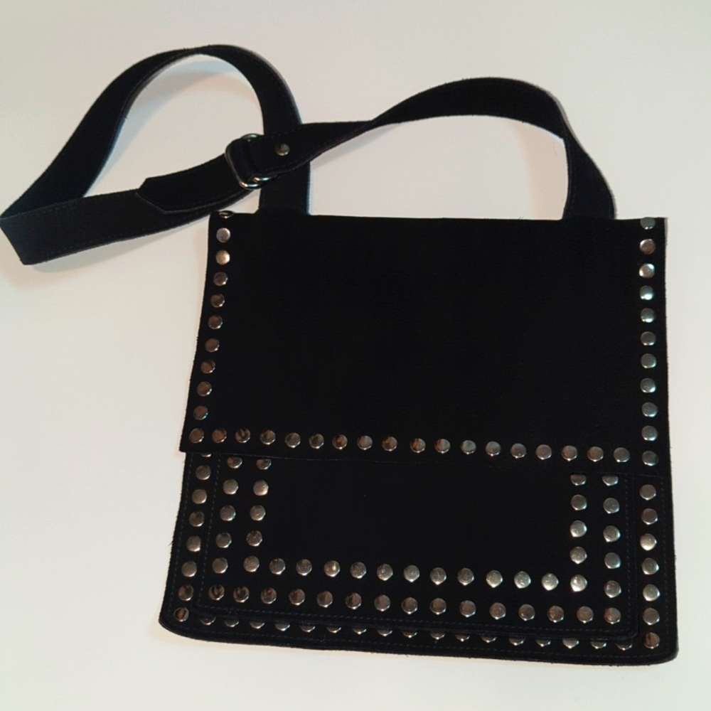 MEYER’S Rare Vintage Genuine Leather Suede Adjustable Shoulder Bag Riveted Studs